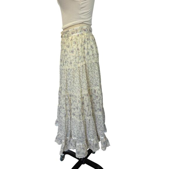 Gunne Sax Jessicas Gunnies Floral Print Midi Skirt Size S 9 Prairie Peasant - Picture 7 of 11